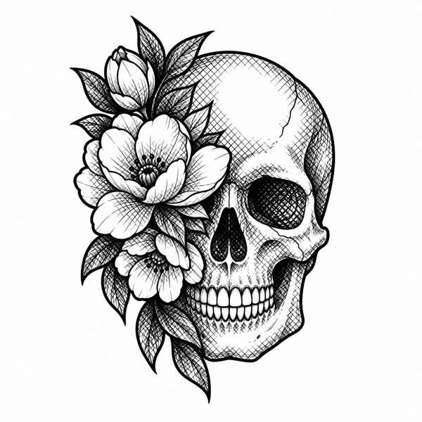 Crosshatch floral skull stencil example