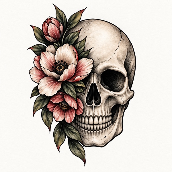 Colored floral skull reference