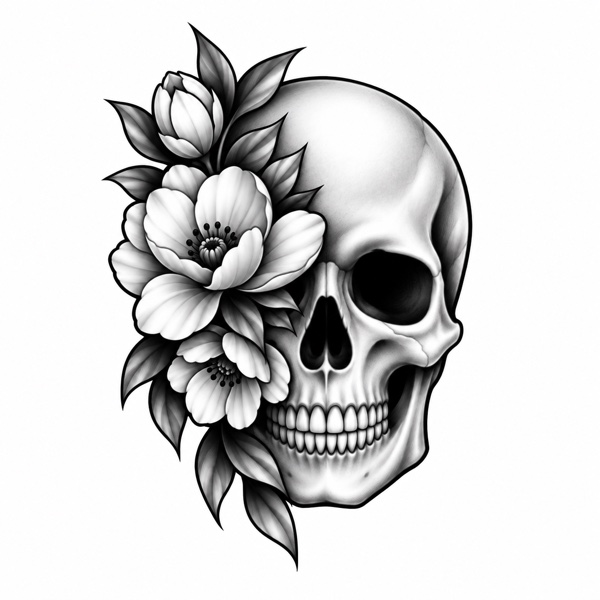 Shading floral skull stencil example