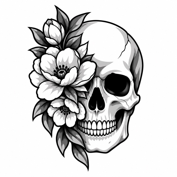 Tonal floral skull stencil example